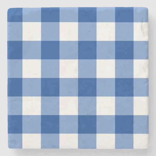 Blaues Gingham-Muster Steinuntersetzer (Vorderseite)