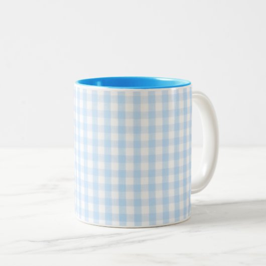 Blaues Gingham-Muster Zweifarbige Tasse (VorderseiteRechts)