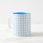 Blaues Gingham-Muster Zweifarbige Tasse (Vorderseite Links)