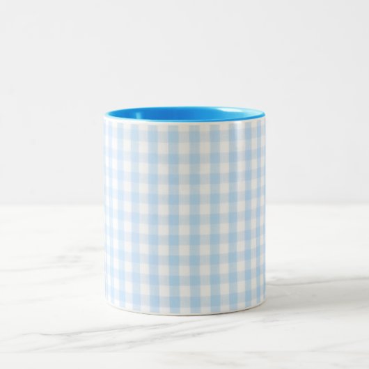 Blaues Gingham-Muster Zweifarbige Tasse (Mittel)