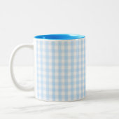 Blaues Gingham-Muster Zweifarbige Tasse (Links)