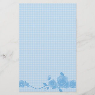 Blaues Gingham-Rosen-Briefpapier Briefpapier