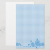 Blaues Gingham-Rosen-Briefpapier Briefpapier (Vorne/Hinten)