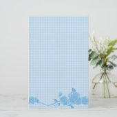 Blaues Gingham-Rosen-Briefpapier Briefpapier (Stehend Vorderseite)