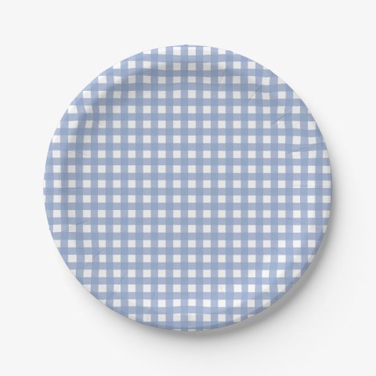 Blaues Gingham-Ruhe-Blau Pappteller (Vorderseite)