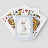 Blaues Gingham | Spaniel-Hundeillustration Hochzei Spielkarten (Rückseite)