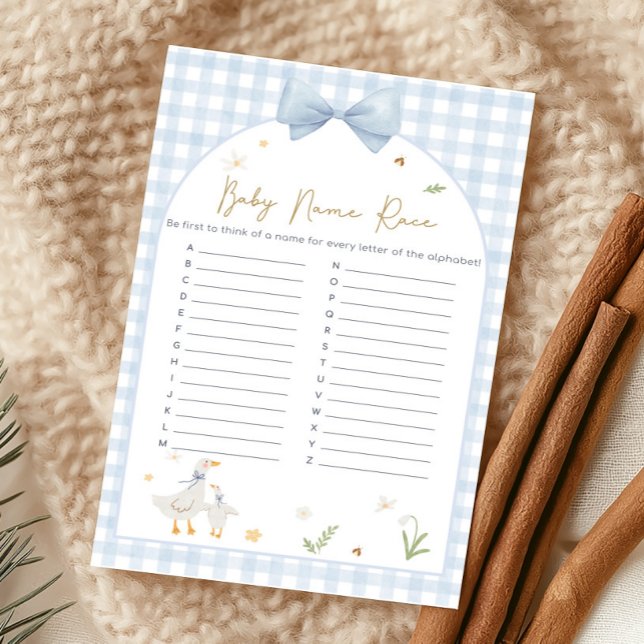 Blaues Gingham Verrückter Gans Duschname-Rennspiel (silly Goose Baby Shower Game)