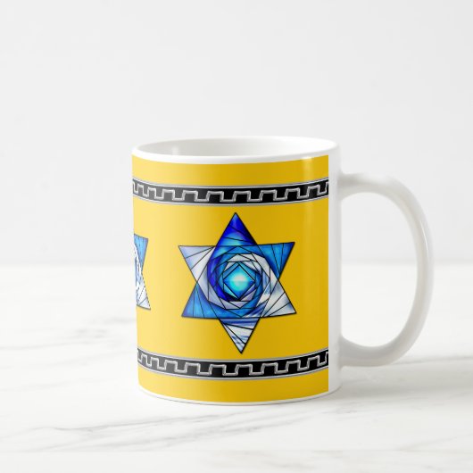 Blaues Glas Art Deco Magen David auf Gelb Kaffeetasse (Rechts)