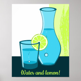 Blaues Glas & Karaffe - Wasser und Zitrone!  Poster