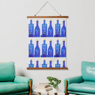 Blaues Glas Korkierte Flaschen Muster Wandteppich Mit Holzrahmen
