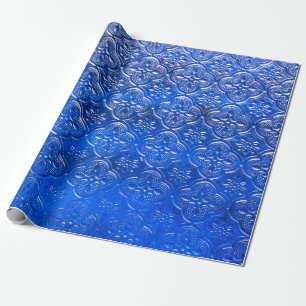 Blaues Glas mit Musterpattern, abstraktes Glas,  Geschenkpapier