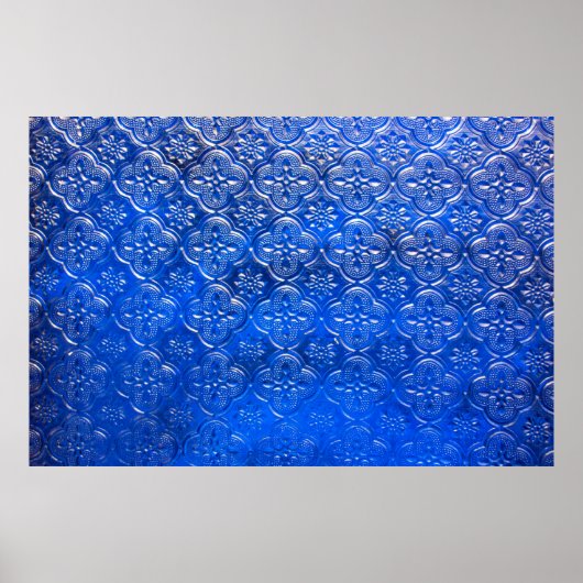 Blaues Glas mit Musterpattern, abstraktes Glas, Poster (Vorne)
