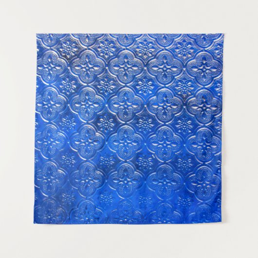 Blaues Glas mit Musterpattern, abstraktes Glas, Wandteppich (Vorderseite)
