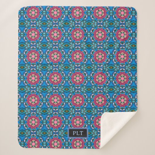 Blaues Glas mit Rosa - Art Deco - Zu den Initialen Sherpadecke (Vorderseite)