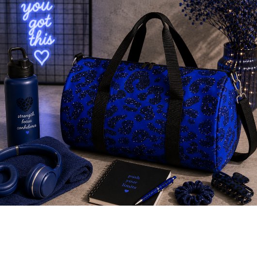 Blaues Glittery Leopard Muster Duffle Bag