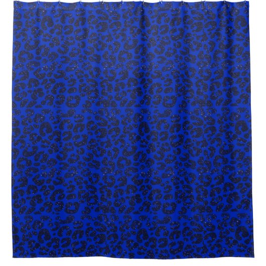Blaues Glittery Leopard Muster Duschvorhang (Vorderseite)