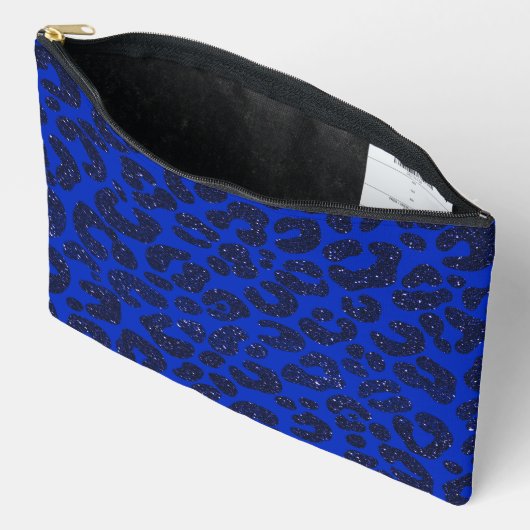 Blaues Glittery Leopard Muster Zubehörtasche (Offen)
