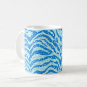 Blaues Glitzer-Druckzebra-Streifen Bling Muster Kaffeetasse (Vorderseite Links)