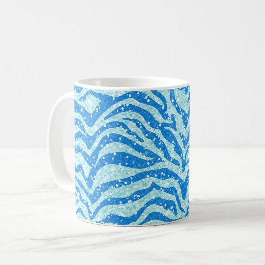 Blaues Glitzer-Druckzebra-Streifen Bling Muster Kaffeetasse (Vorderseite Links)