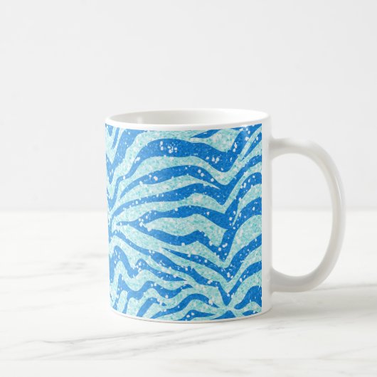 Blaues Glitzer-Druckzebra-Streifen Bling Muster Kaffeetasse (Rechts)
