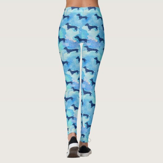 Blaues Glitzerwatercolor-Dackel-Muster Leggings (Rückseite)