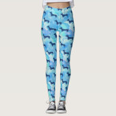 Blaues Glitzerwatercolor-Dackel-Muster Leggings (Vorderseite)