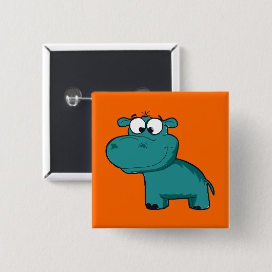 Blaues glückliches Flusspferd Button (Vorne & Hinten)