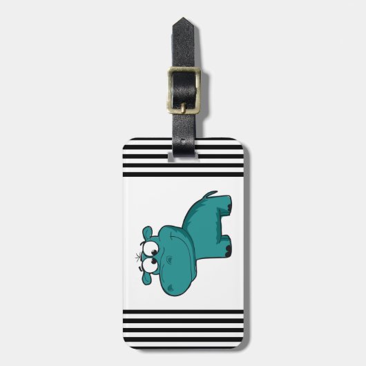 Blaues glückliches Flusspferd Gepäckanhänger (Vorderseite vertikal)