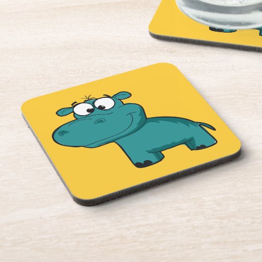 Blaues glückliches Flusspferd Getränkeuntersetzer (Linke Seite)