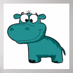 Blaues glückliches Flusspferd Poster