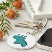 Blaues glückliches Flusspferd Schlüsselanhänger (Vorderseite rechts)