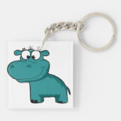 Blaues glückliches Flusspferd Schlüsselanhänger (Rückseite)
