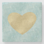 Blaues Glücks-Goldherz Steinuntersetzer (Vorderseite)