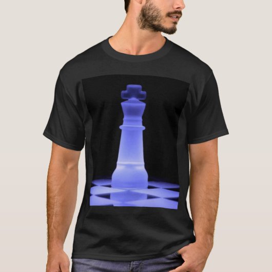 Blaues glühendes Stück König-Schach T-Shirt (Vorderseite)