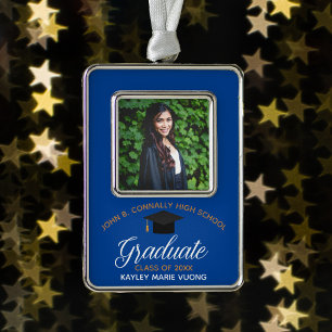 Blaues Gold-Abschlussfoto Elegantes Erinnerungsstü Rahmen-Ornament Silber