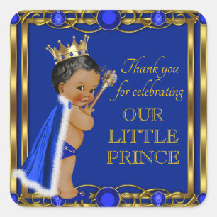 Blaues Gold Afroamerikanischer Prinz Baby Shower Quadratischer Aufkleber