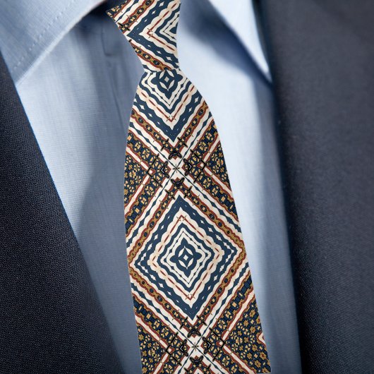Blaues Gold Creme Rost Diamond Muster Krawatte