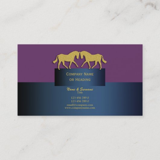 Blaues Gold des Pferdegeschäfts-Marketings lila Visitenkarte (Vorderseite)