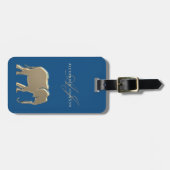 Blaues Gold Elefant Monogramm Gepäckanhänger (Vorderseite horizontal)