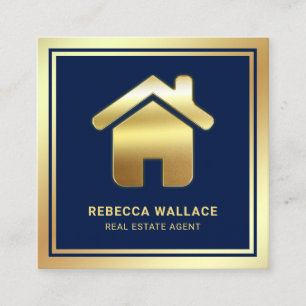 Blaues Gold Folie Home Logo Immobilienmakler Quadratische Visitenkarte