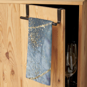 Blaues Gold Glitter Glam 1 Geschirrtuch