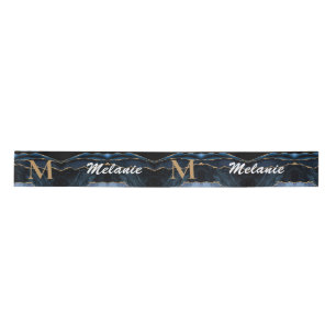 Blaues Gold Glitterband Dein Name und Buchstabe Satinband