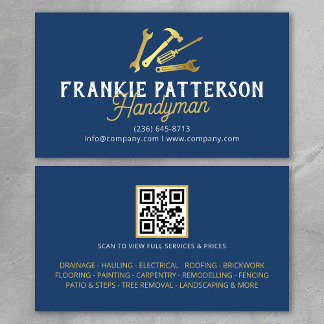 Blaues Gold Handyman Reparatur & Wartung QR Code Visitenkarte