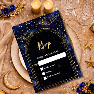 Blaues Gold himmlische Astronomie Sterne Hochzeit RSVP Karte