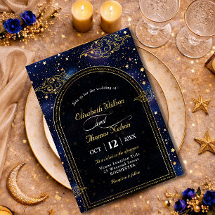 Blaues Gold himmlische Sterne Astronomie Hochzeit Einladung