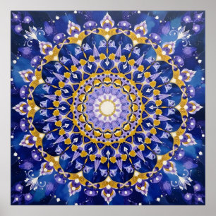 Blaues Gold Indigo Sacred Geometry Kunstposter Poster