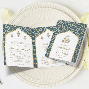 Blaues Gold Islamisches Muster QR Code Muslimische Einladung
