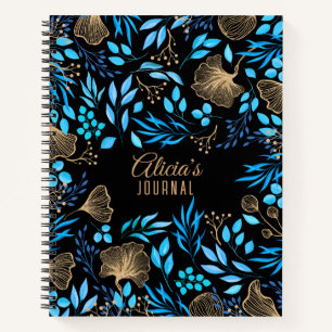 Blaues Gold Luxuriöse Florale Wasserfarbe Notizblock