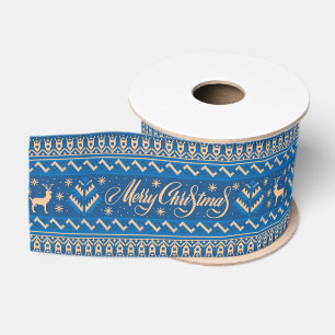 Blaues Gold Nordisches Schriftzug-Weihnachtsband Ripsband