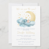 Blaues Gold über dem Mond Babydusche Einladung (Vorderseite)